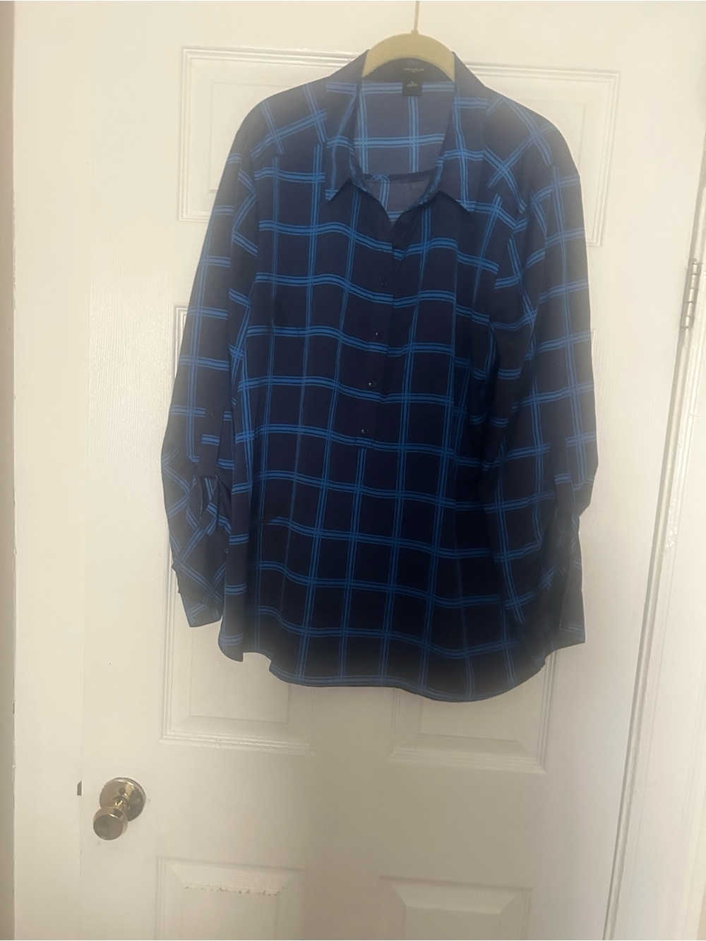 Ann Taylor Men's Dark Navy Shirt with Bright Blue Windowpane Check